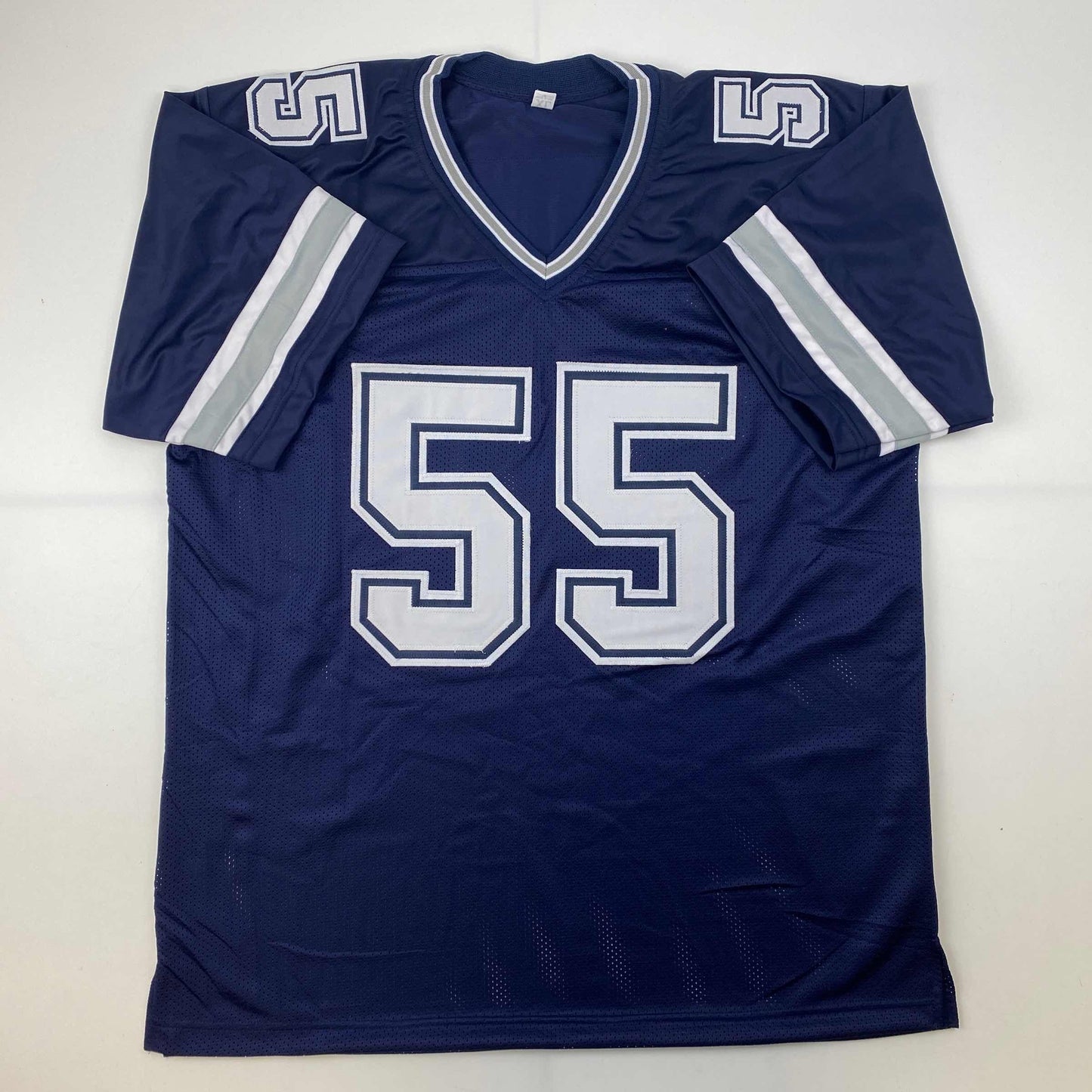 Autographed/Signed Leighton Vander Esch Dallas Blue Portrait Football Jersey Beckett BAS COA