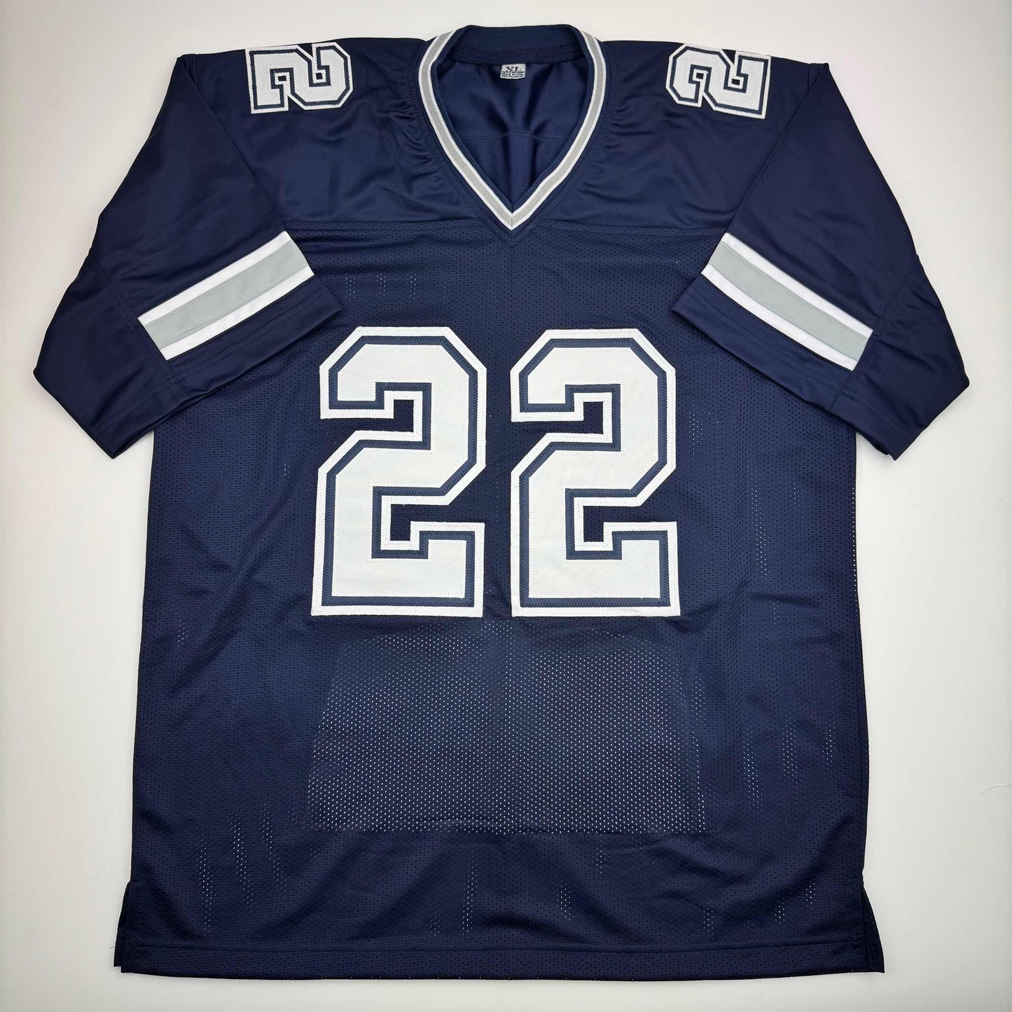Autographed/Signed Emmitt Smith Dallas Blue Stat Football Jersey Beckett BAS COA