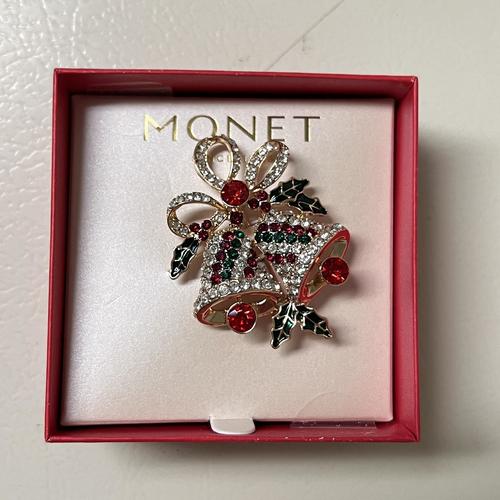 Monet Jewelry Multi Color Christmas Glass Bell Pin