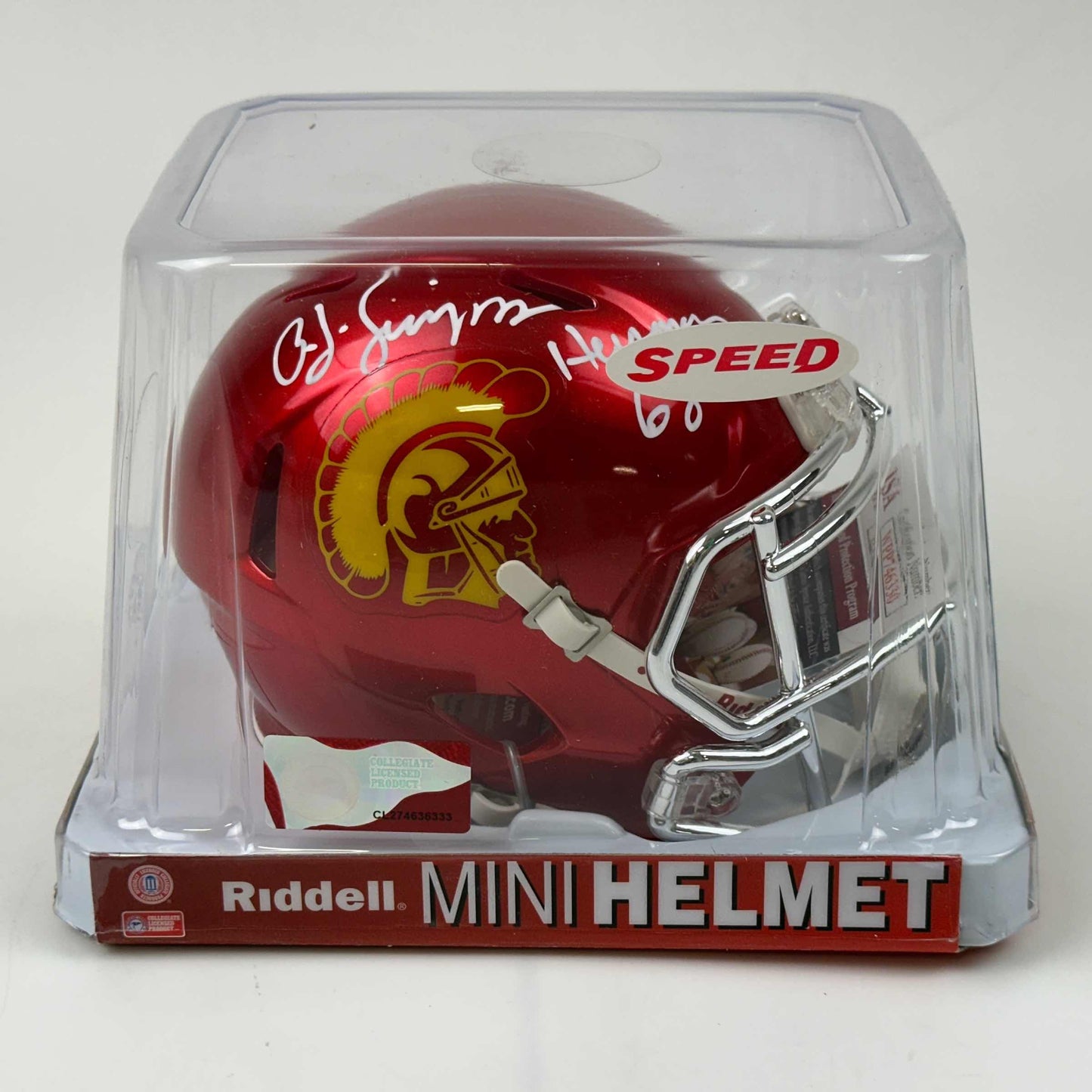 Autographed/Signed OJ O.J. Simpson 68 Heisman USC Trojans Southen Cal Chrome College Football Mini Helmet JSA COA