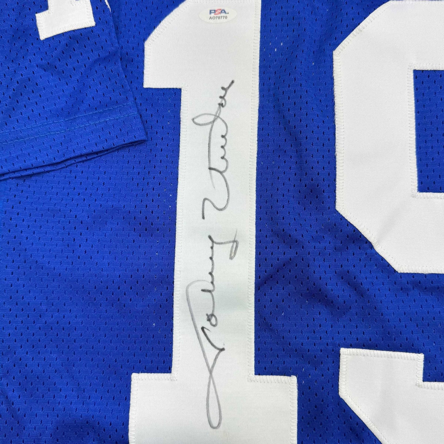 Autographed/Signed Johnny Unitas Indianapolis Blue Football Jersey PSA COA
