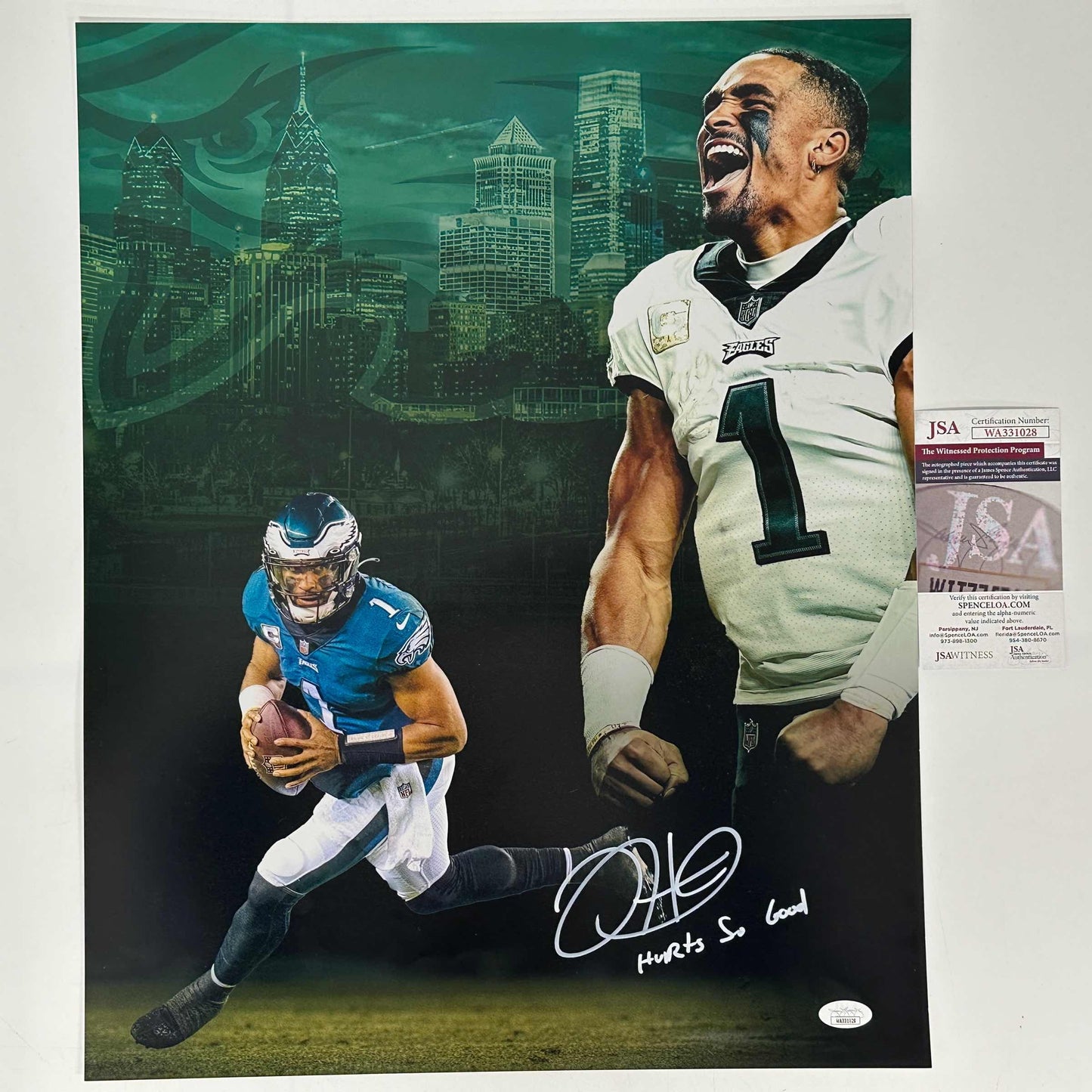 Autographed/Signed Jalen Hurts So Good Inscribed Philadelphia Eagles 16x20 Football Photo JSA COA #3