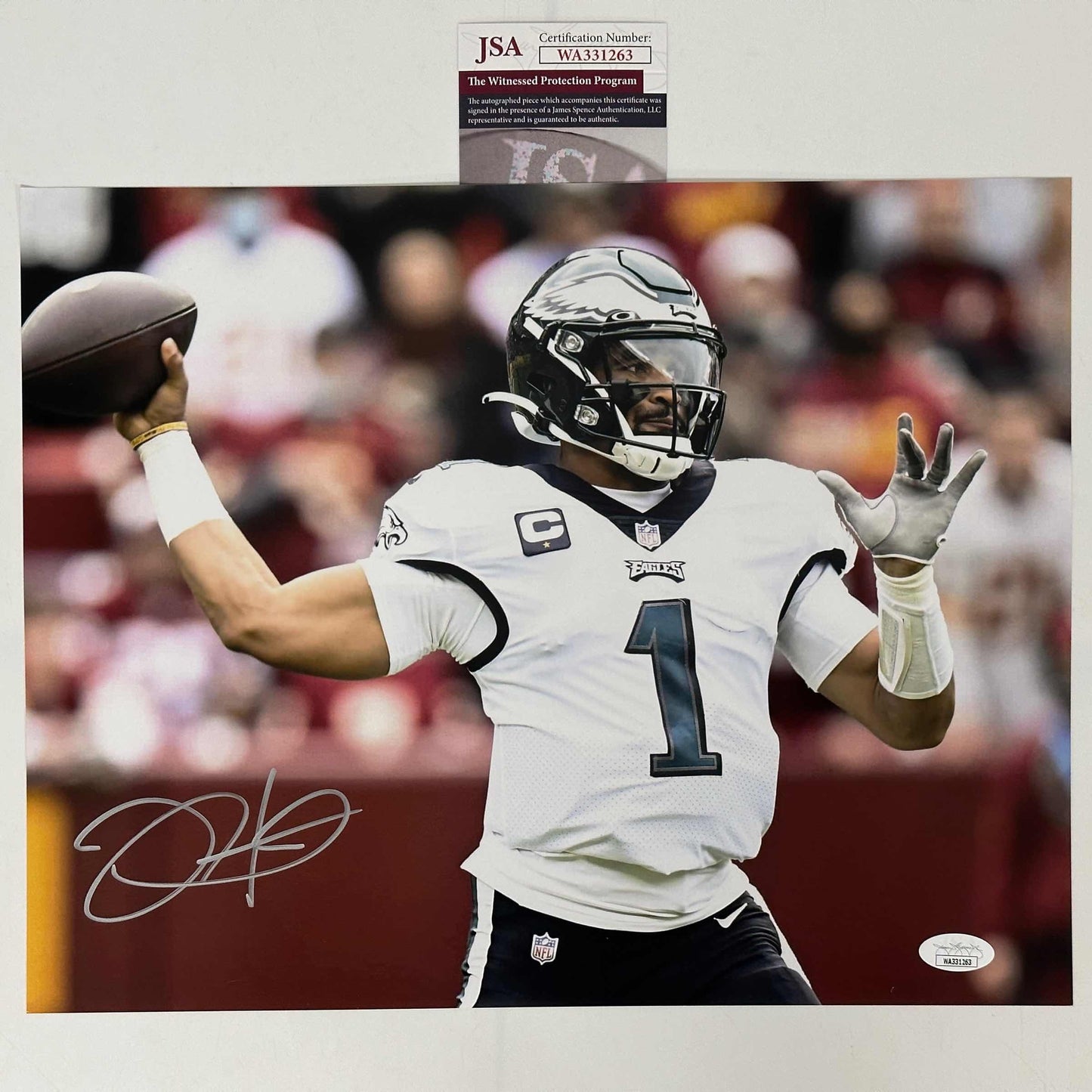 Autographed/Signed Jalen Hurts Philadelphia Eagles 11x14 Football Photo JSA COA #4