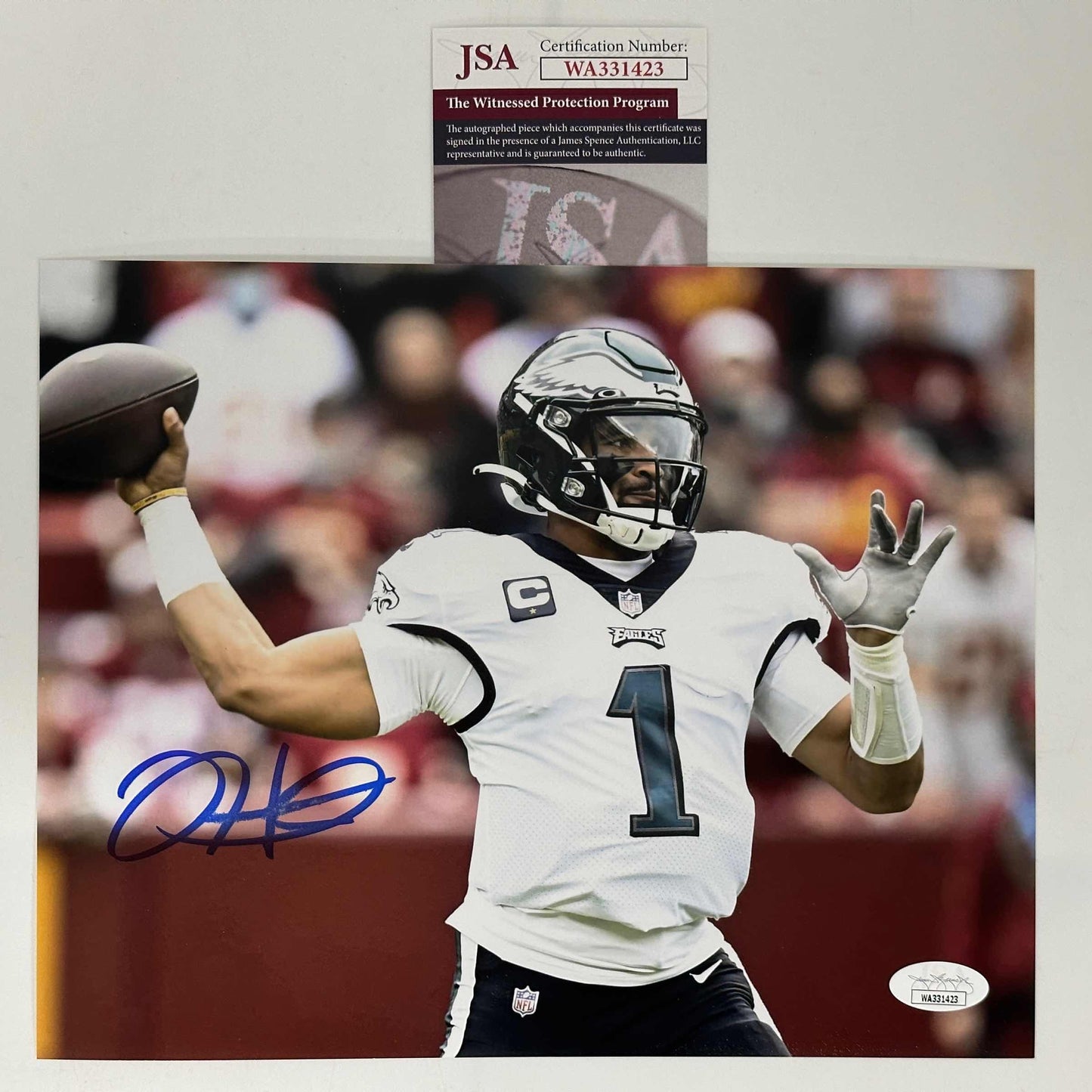 Autographed/Signed Jalen Hurts Philadelphia Eagles 8x10 Football Photo JSA COA #4
