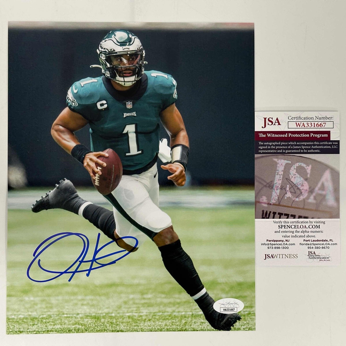 Autographed/Signed Jalen Hurts Philadelphia Eagles 8x10 Football Photo JSA COA #2