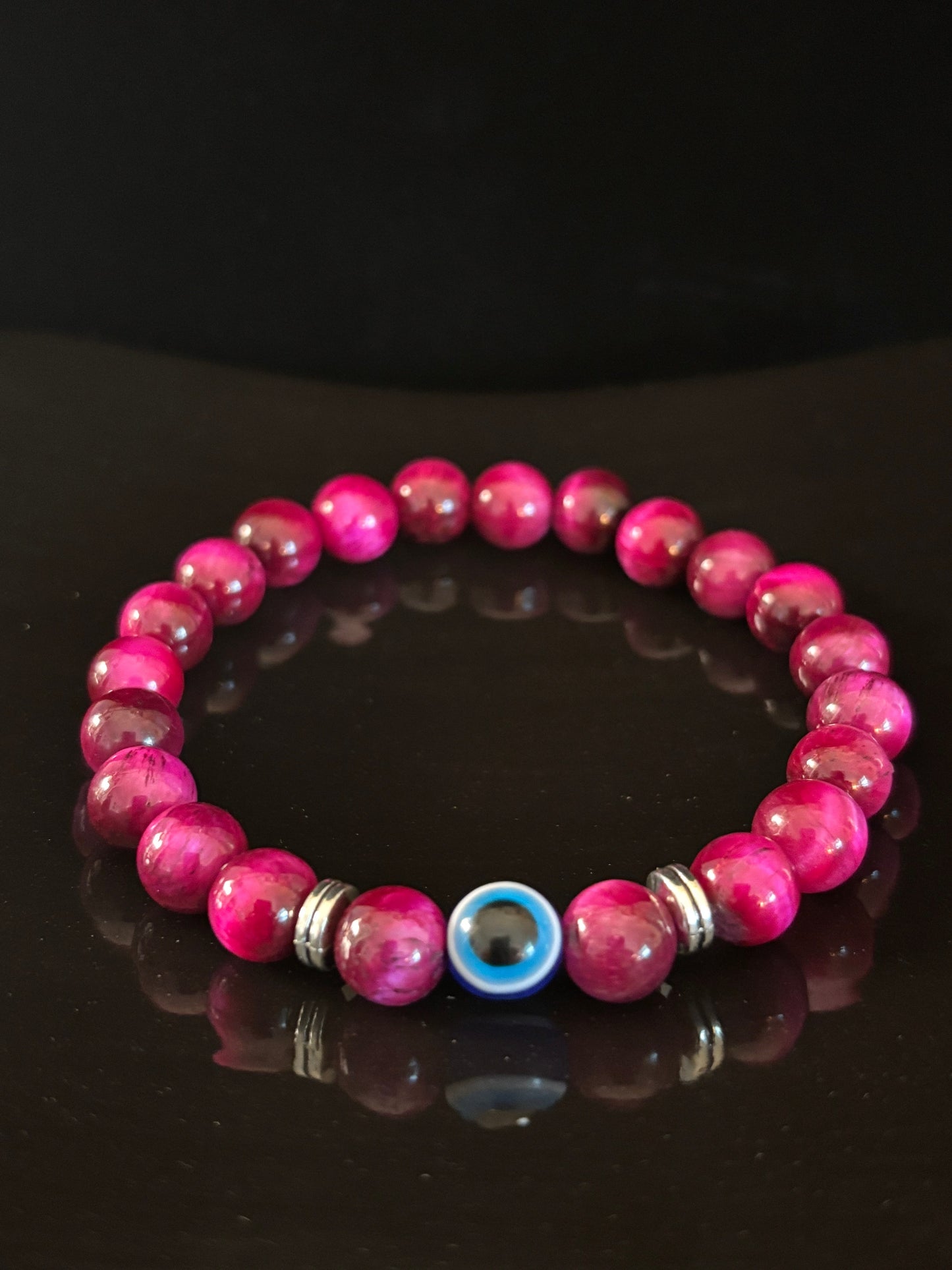 Evil Eye Tiger Eye Style Beaded Bracelet – Handmade Natural Stone Protection