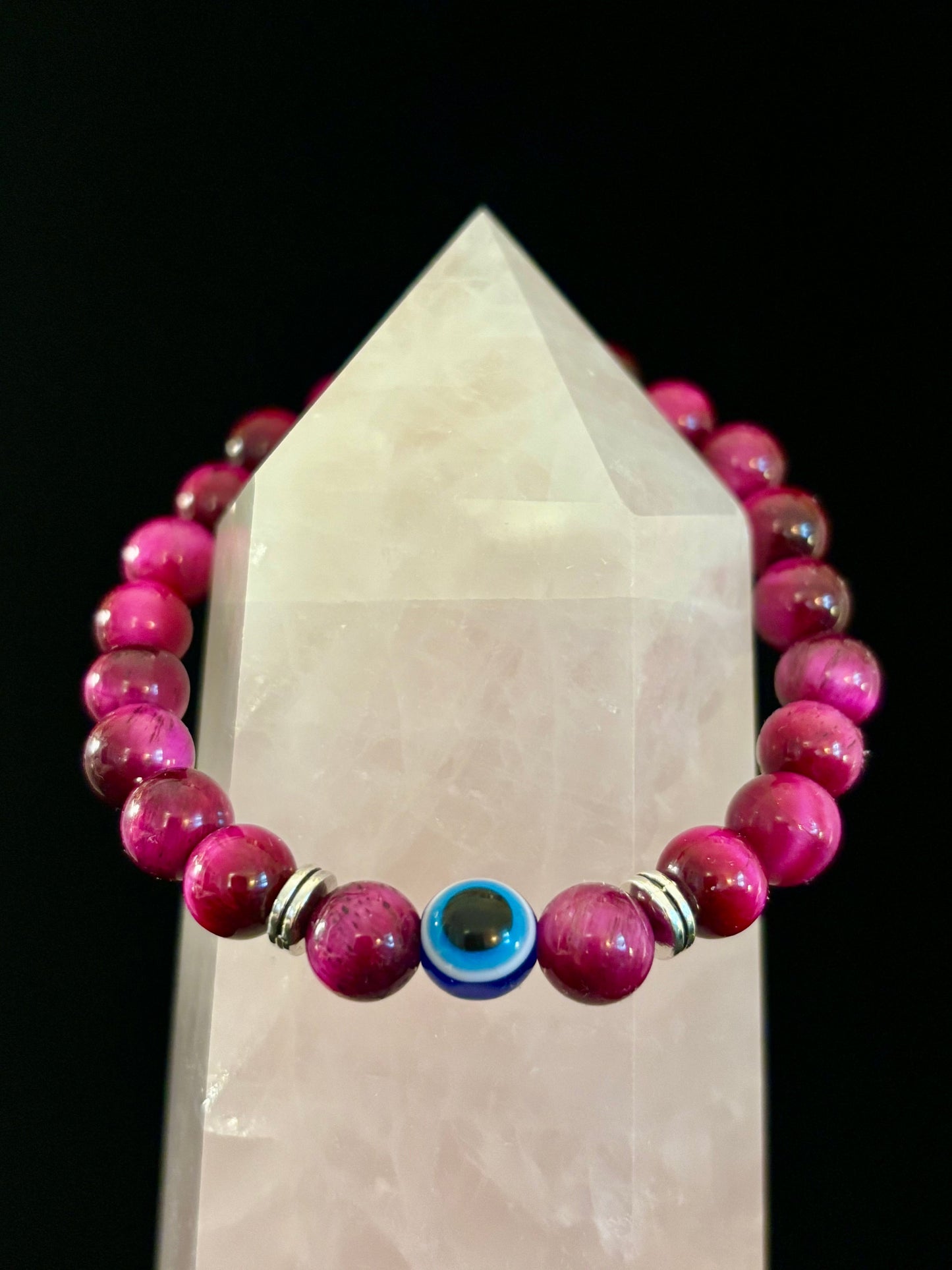 Evil Eye Tiger Eye Style Beaded Bracelet – Handmade Natural Stone Protection