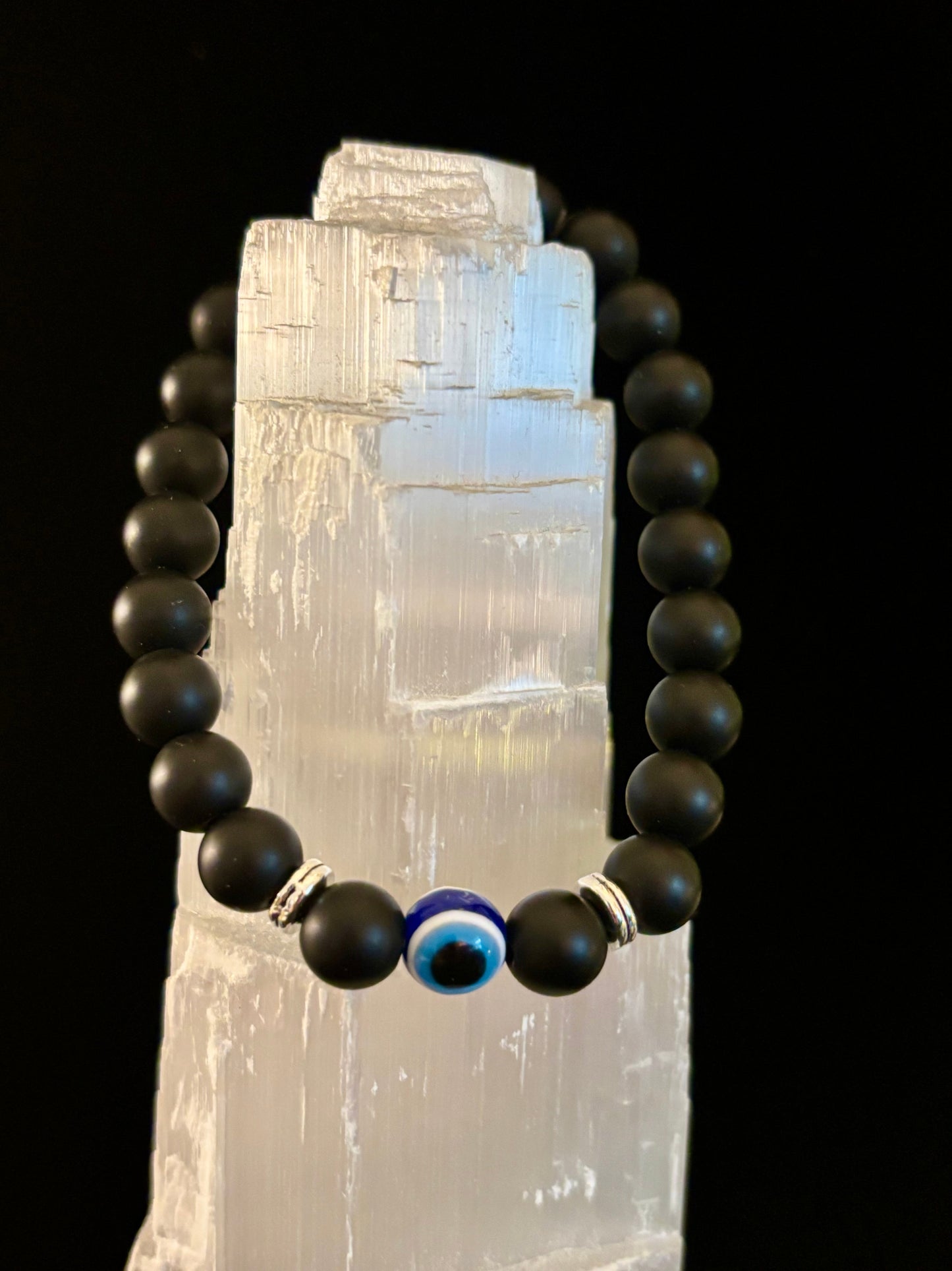 Evil Eye Tiger Eye Style Beaded Bracelet – Handmade Natural Stone Protection