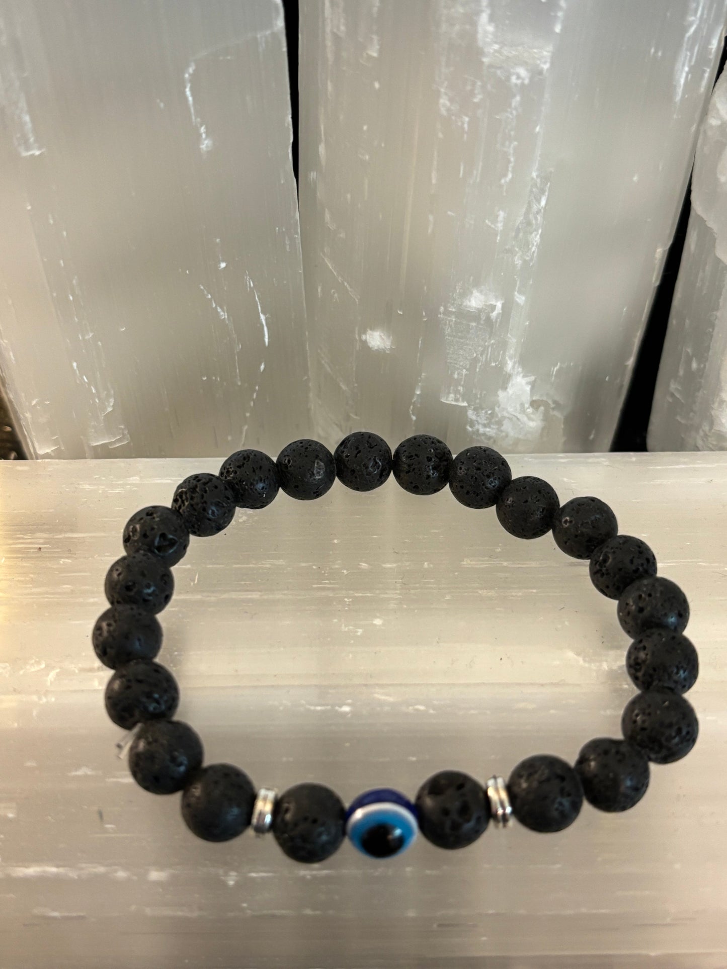 Evil Eye Tiger Eye Style Beaded Bracelet – Handmade Natural Stone Protection