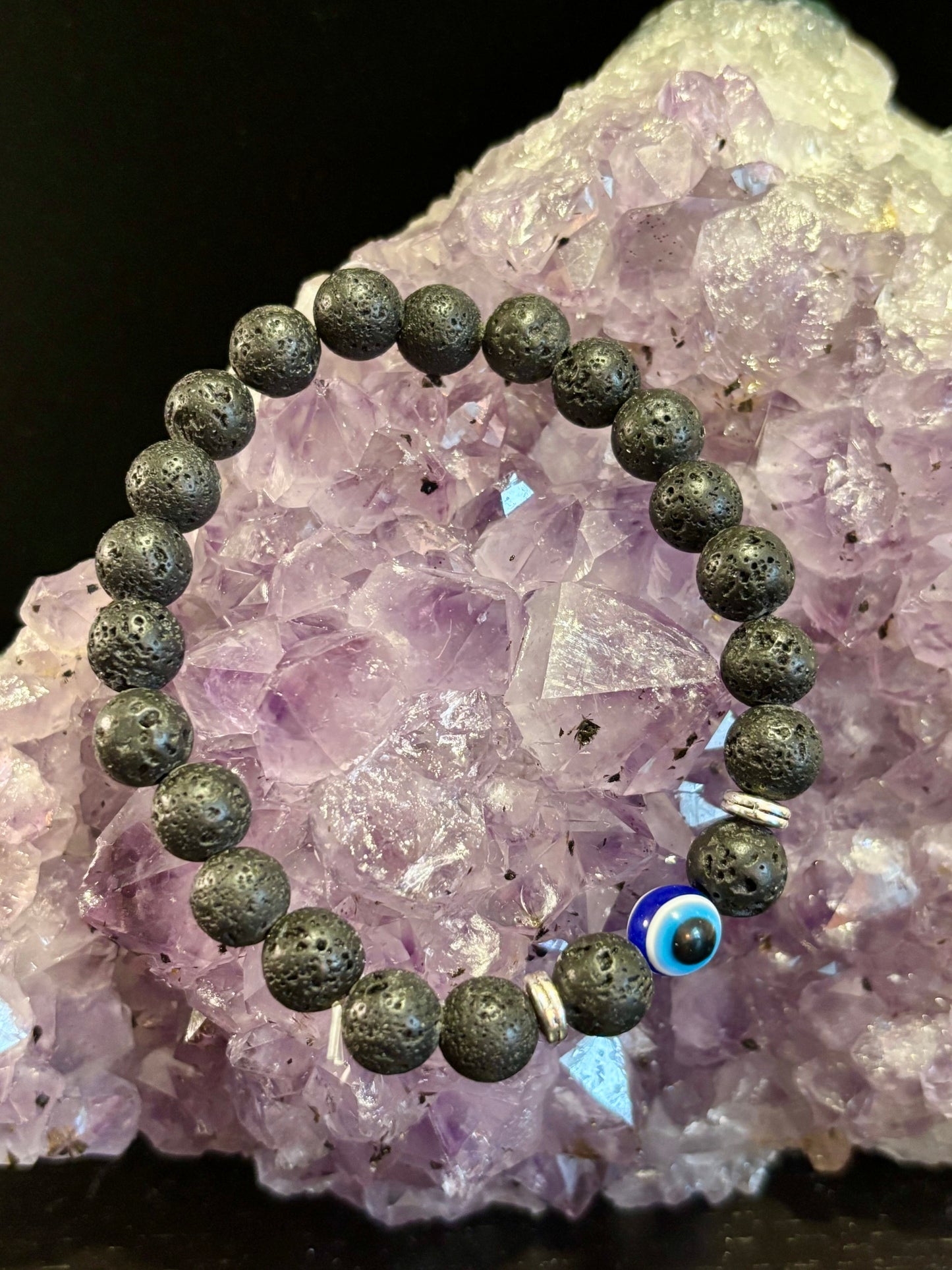 Evil Eye Tiger Eye Style Beaded Bracelet – Handmade Natural Stone Protection