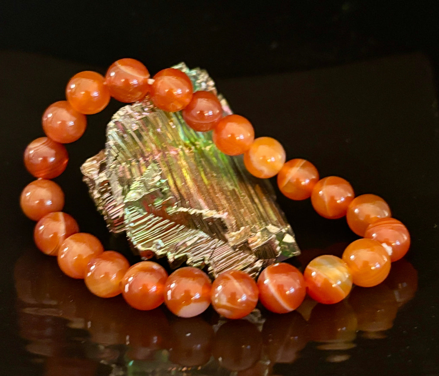 Red Striped Agate Sardonyx Beaded Bracelet – 8mm Natural Stone for Strength & Stability