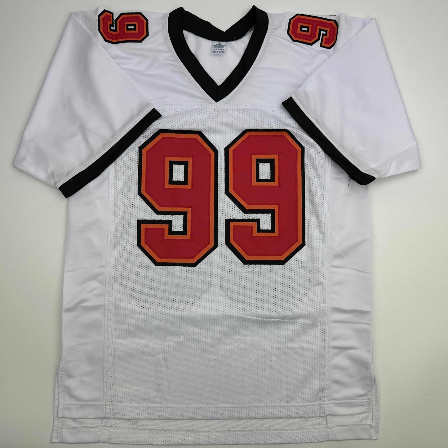 Autographed/Signed Warren Sapp HOF 13 Tampa Bay White Football Jersey Beckett BAS COA