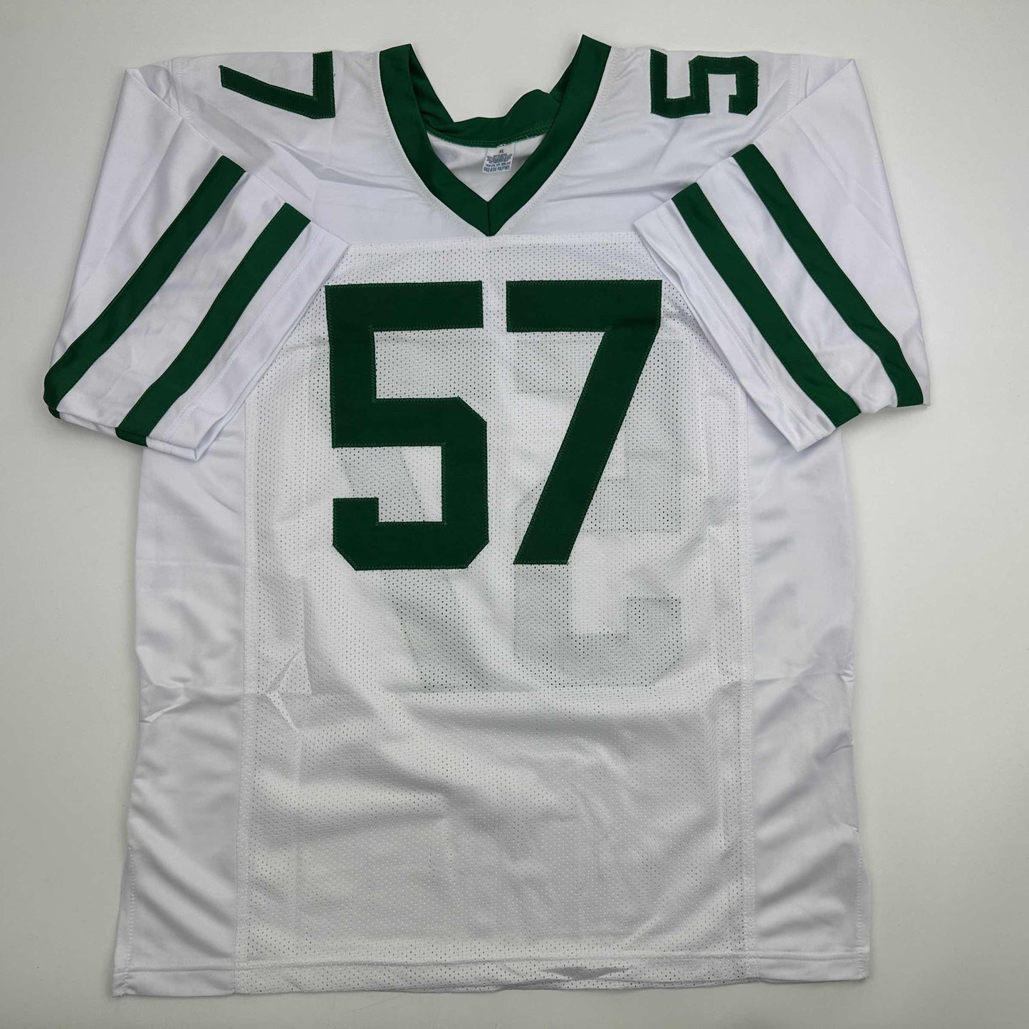 Autographed/Signed CJ C.J. Mosley New York White Football Jersey JSA COA