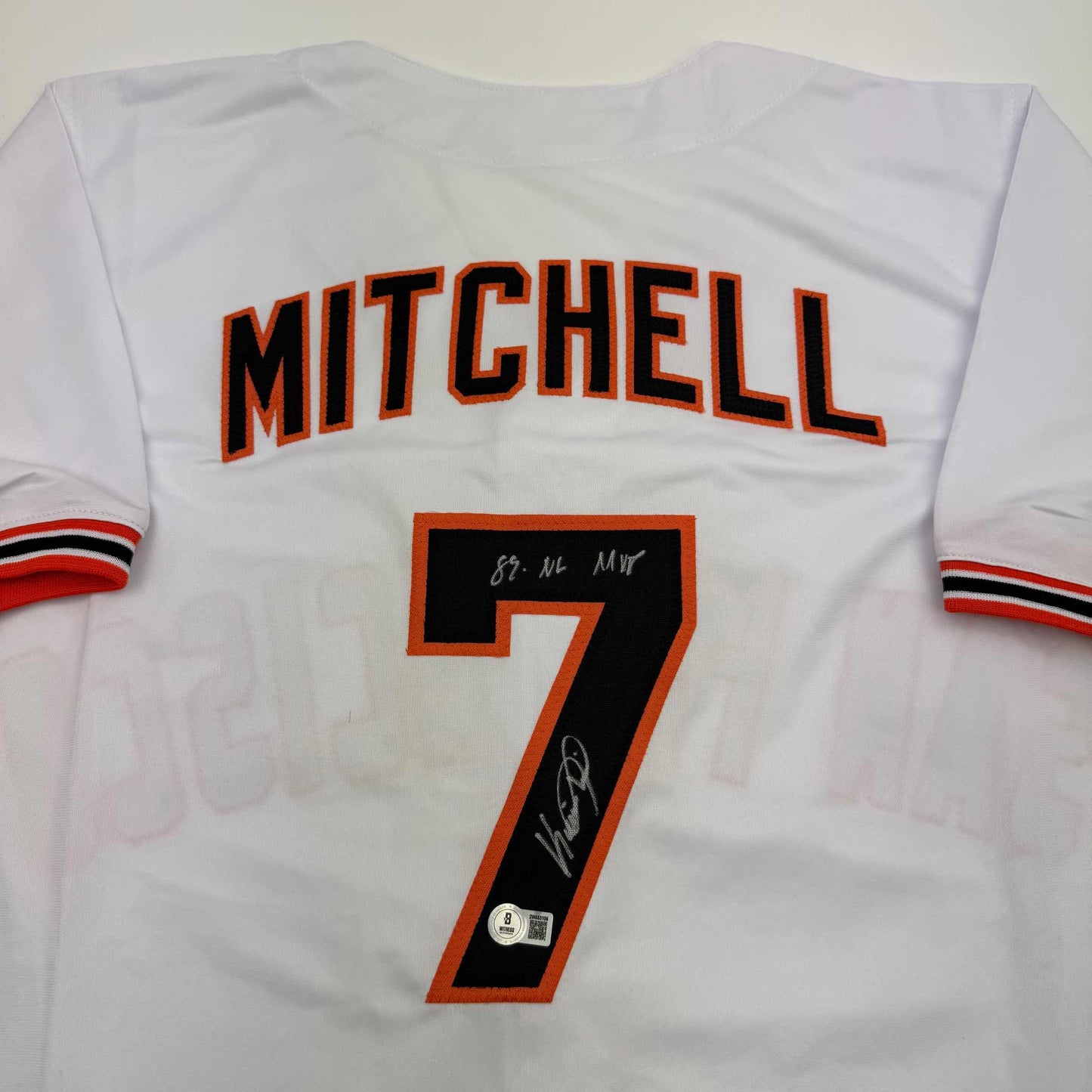 Autographed/Signed Kevin Mitchell "89 MVP" San Francisco White Baseball Jersey Beckett BAS COA