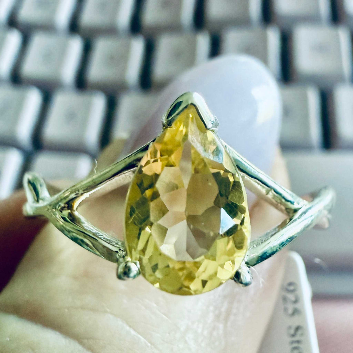 Citrine Pear-Cut Branch-Style Ring – Sterling Silver – Size 13