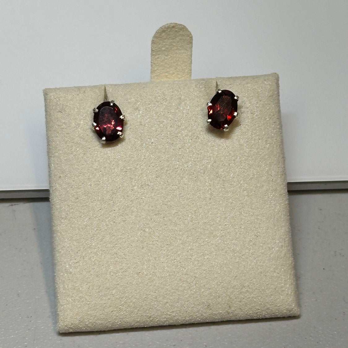Garnet Oval Post Earrings – Sterling Silver