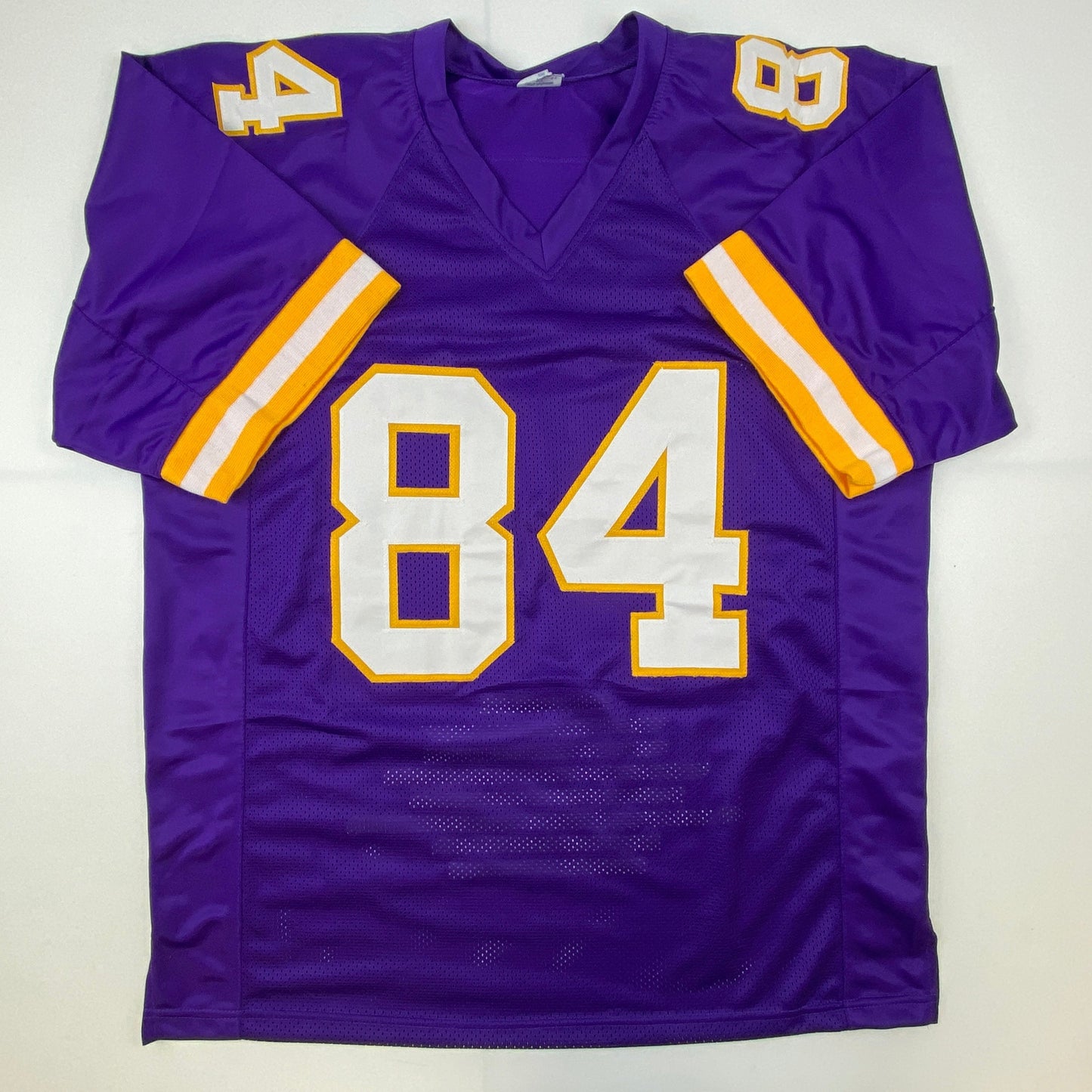 Autographed/Signed Randy Moss Minnesota Purple Stat Football Jersey JSA COA
