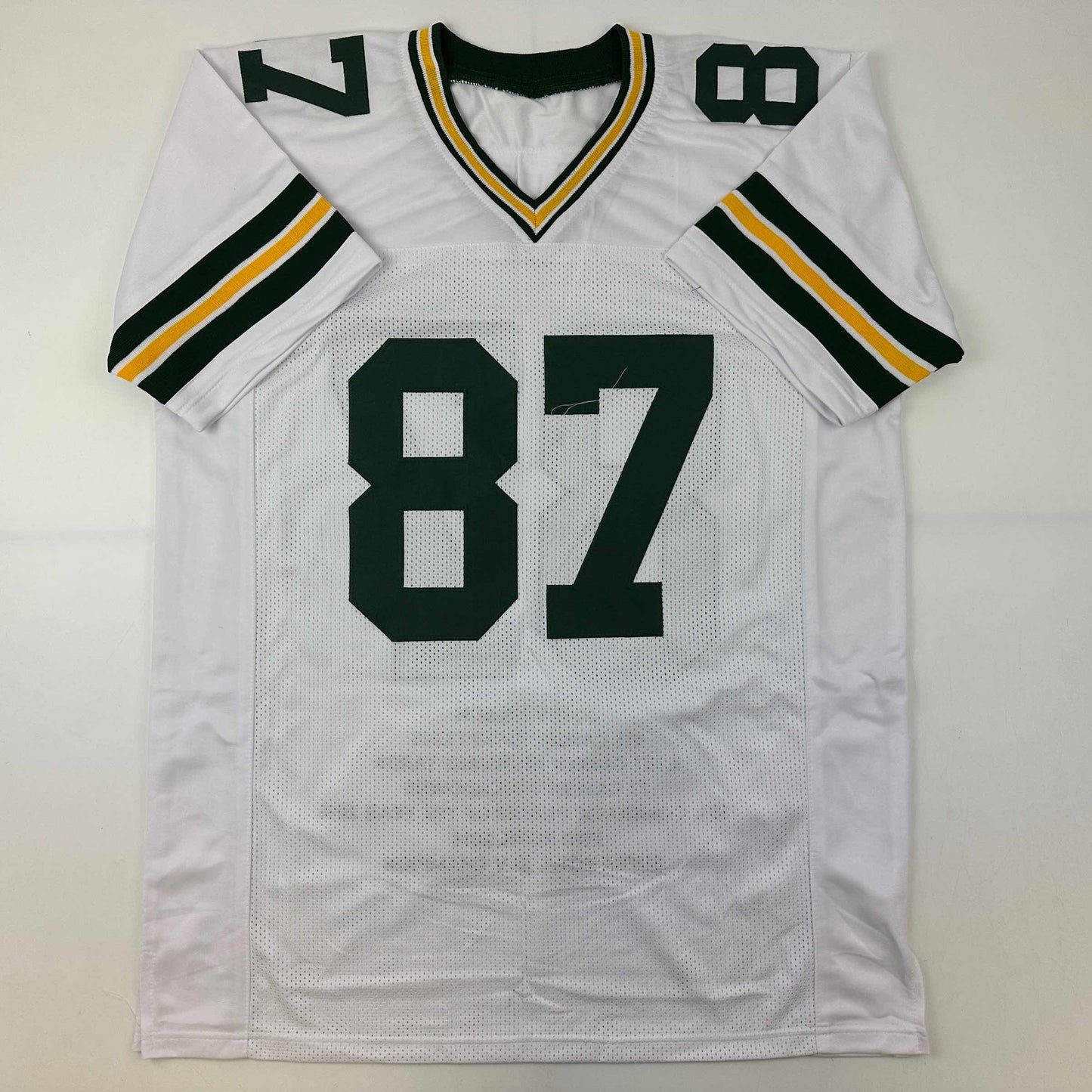 Autographed/Signed Jordy Nelson Green Bay White Stat Football Jersey Beckett BAS COA