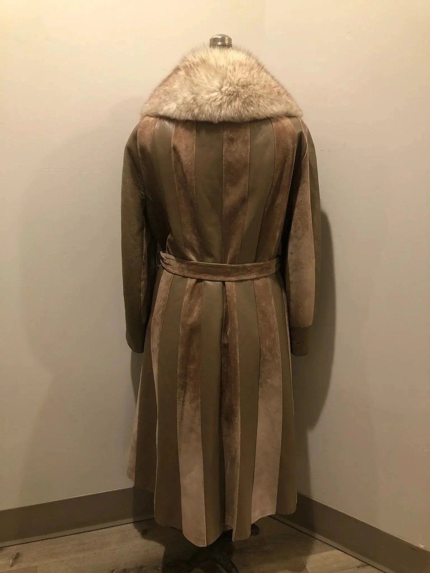 Vintage 70s Tannery Row Suede and Leather Belted Jacket with Fur Collar