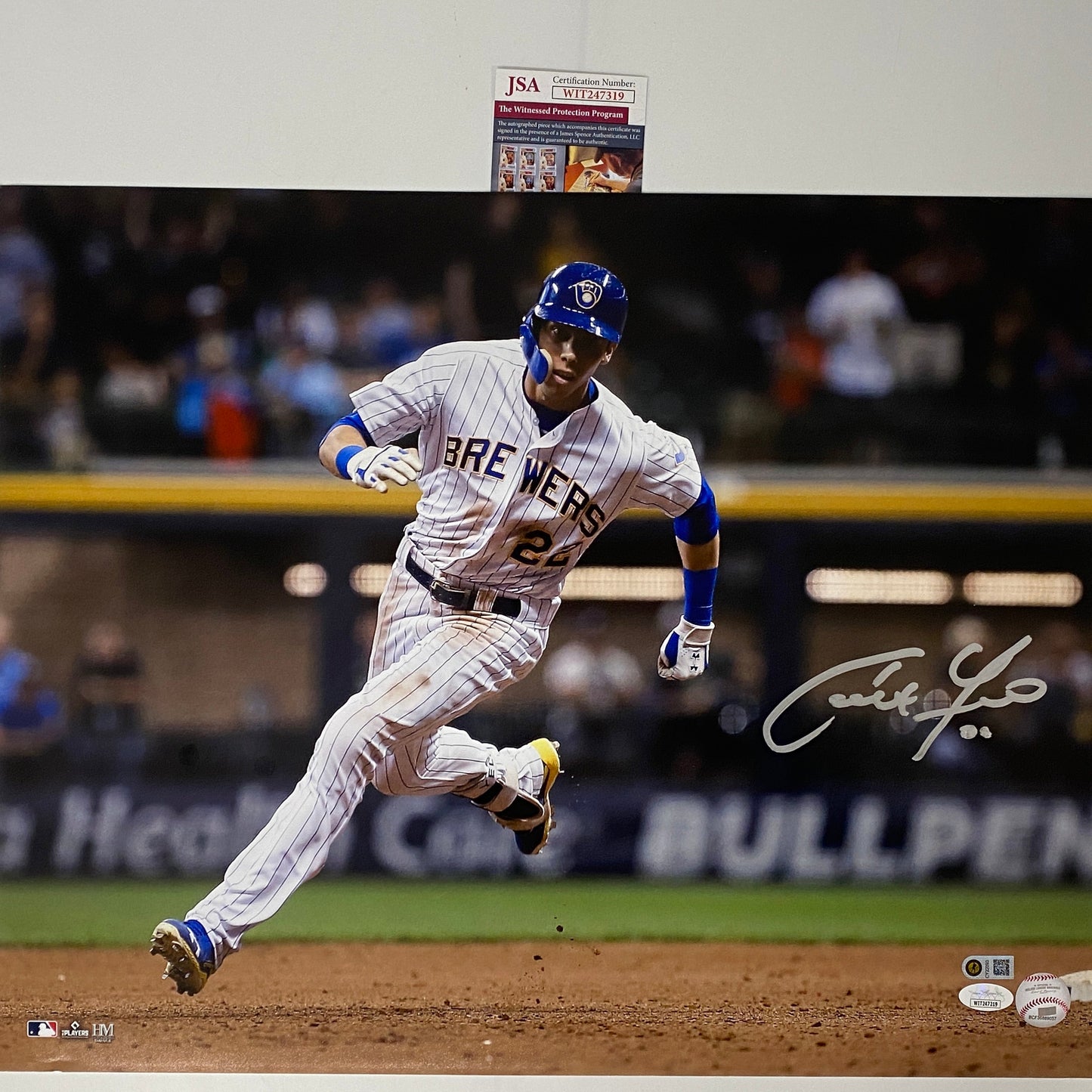Autographed/Signed Christian Yelich Milwaukee Brewers 16x20 Baseball Photo JSA COA