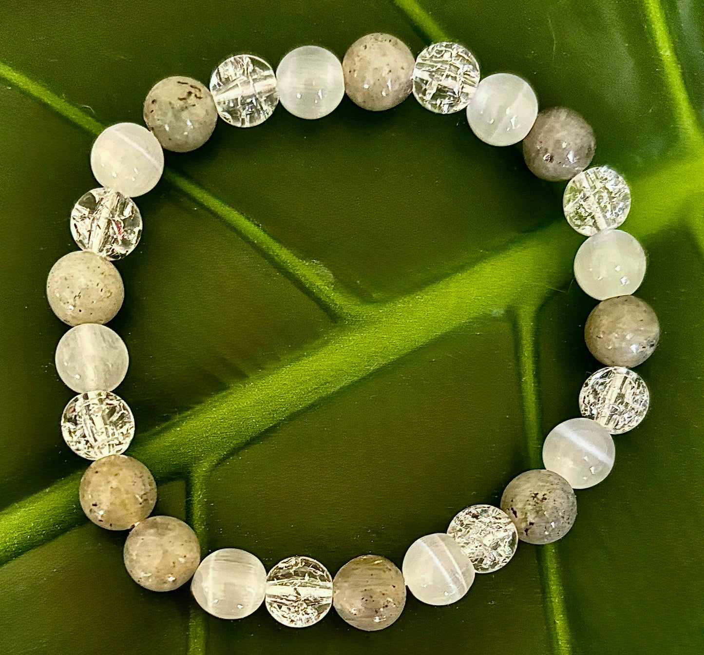 Reiki-Infused Lightworkers Healing Bracelet – Labradorite, Crackle Quartz & Selenite