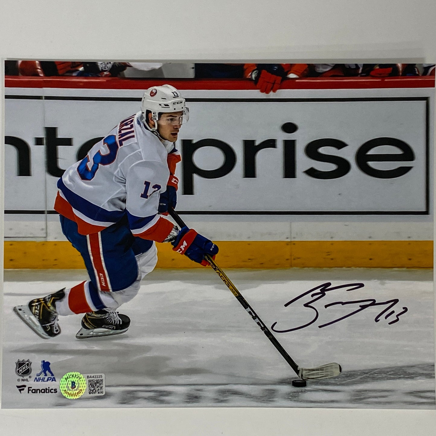 Autographed/Signed Mathew Barzal New York Islanders 8x10 Hockey Photo Beckett BAS COA