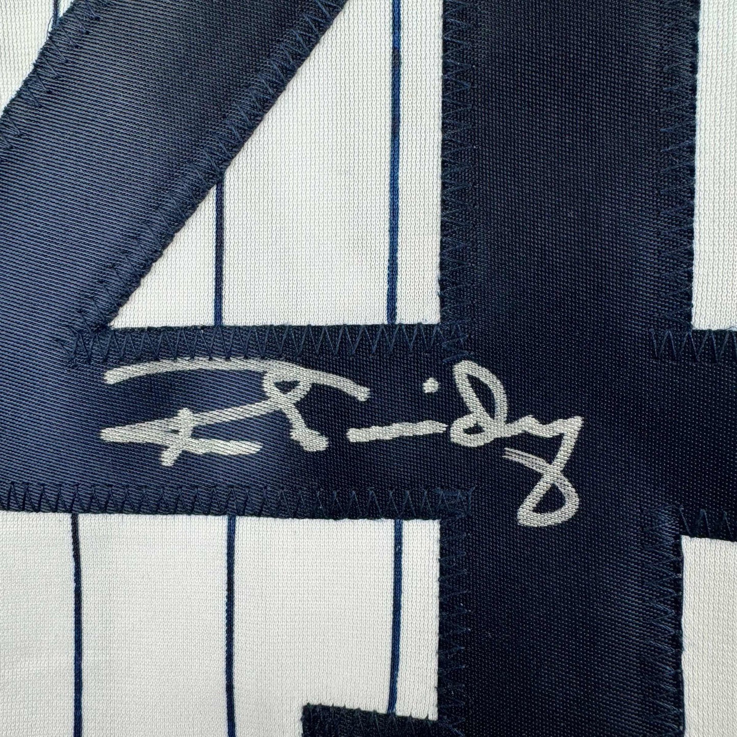 Framed Autographed/Signed Ron Guidry 35x39 New York Pinstripe Baseball Jersey Beckett BAS COA
