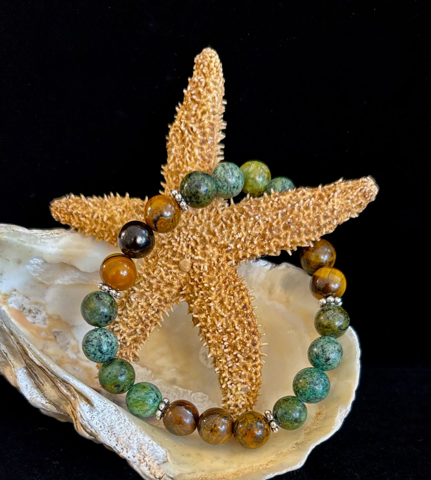 Tiger Eye & African Turquoise Beaded Bracelet for small wrists – Boost Confidence & Courage