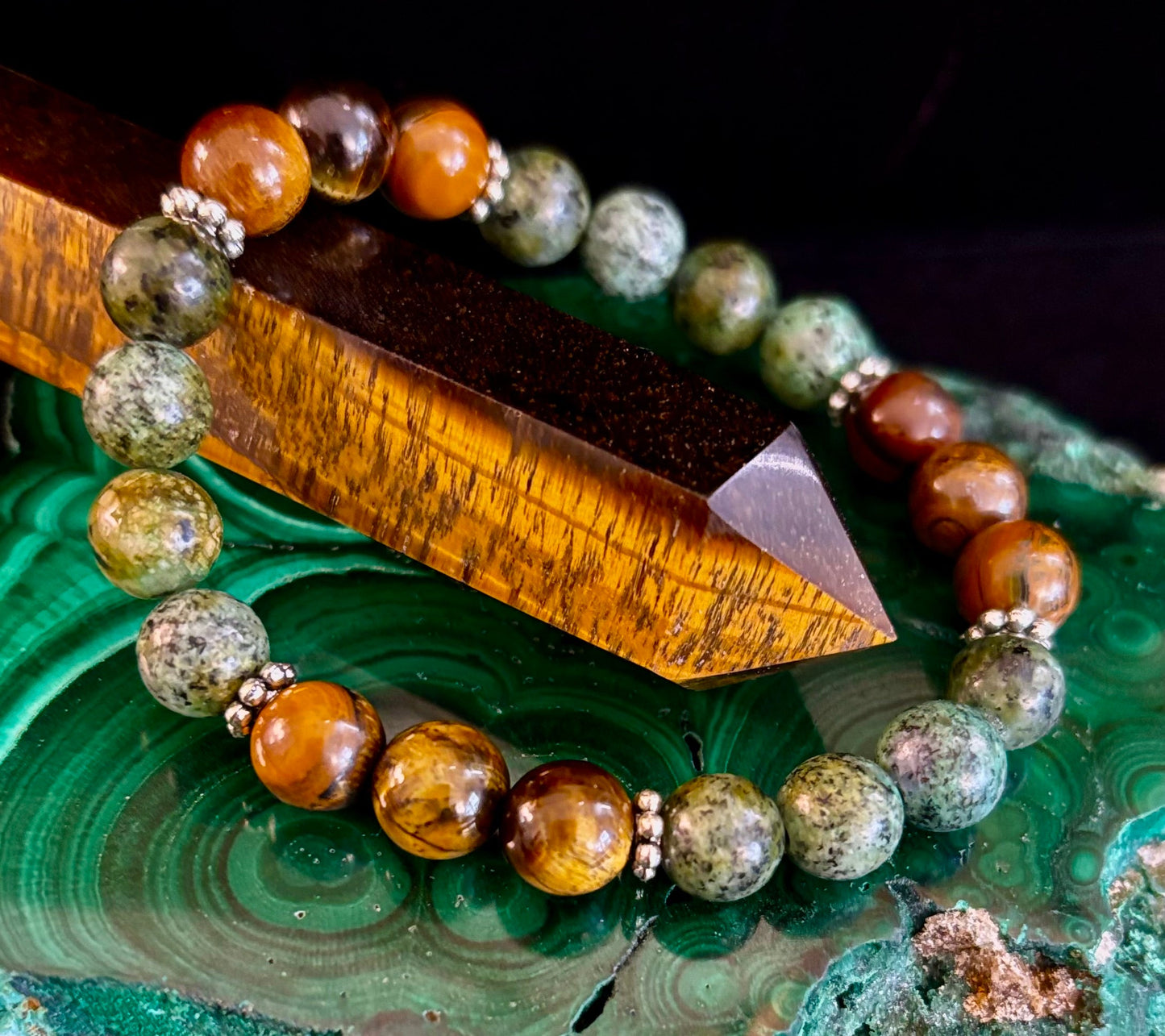 Tiger Eye & African Turquoise Beaded Bracelet for small wrists – Boost Confidence & Courage