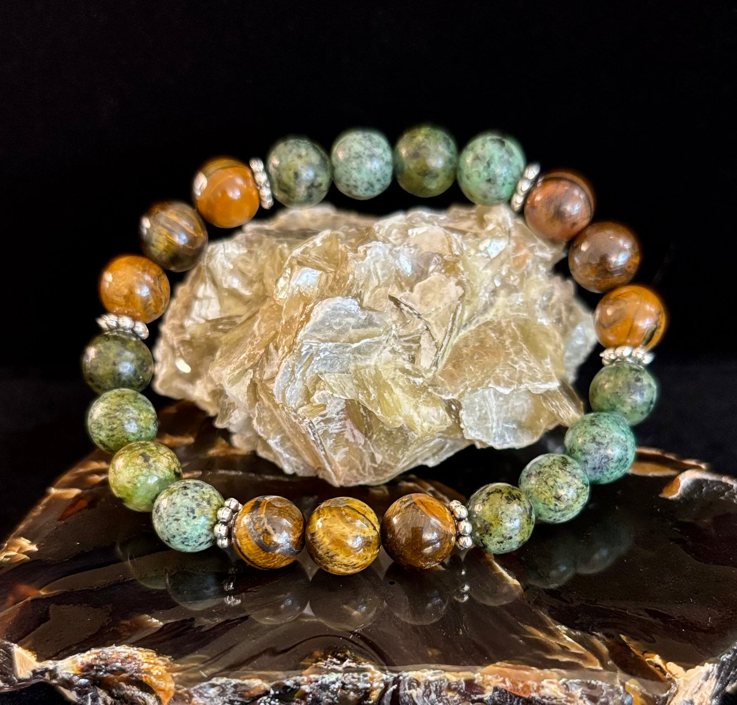Tiger Eye & African Turquoise Beaded Bracelet for small wrists – Boost Confidence & Courage
