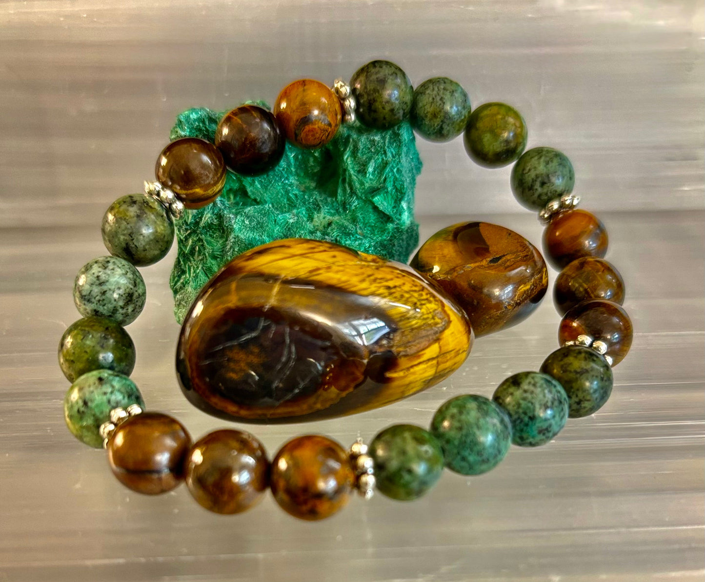 Tiger Eye & African Turquoise Beaded Bracelet for small wrists – Boost Confidence & Courage