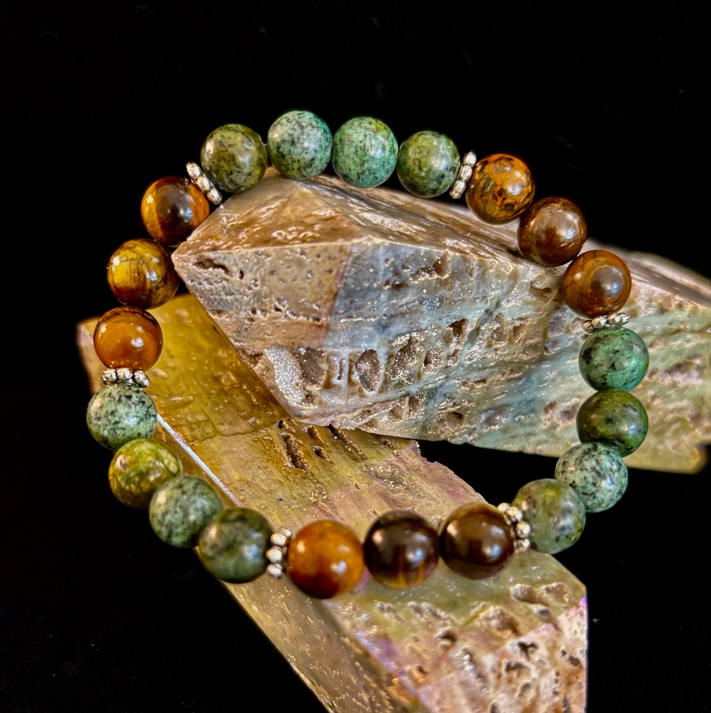 Tiger Eye & African Turquoise Beaded Bracelet for small wrists – Boost Confidence & Courage