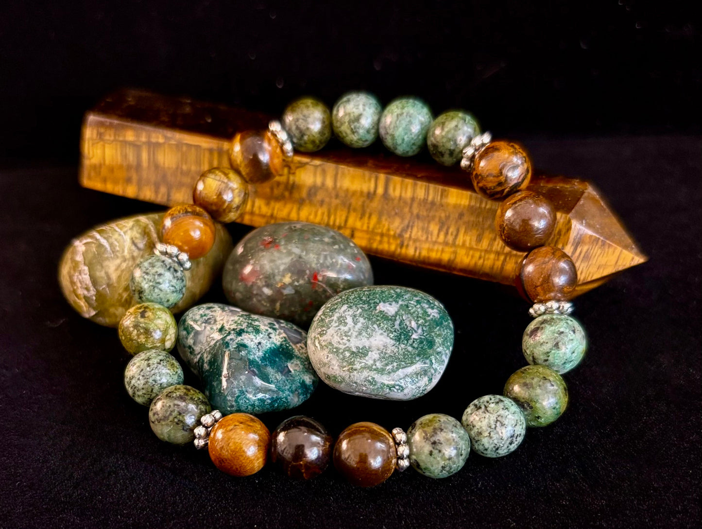 Tiger Eye & African Turquoise Beaded Bracelet for small wrists – Boost Confidence & Courage