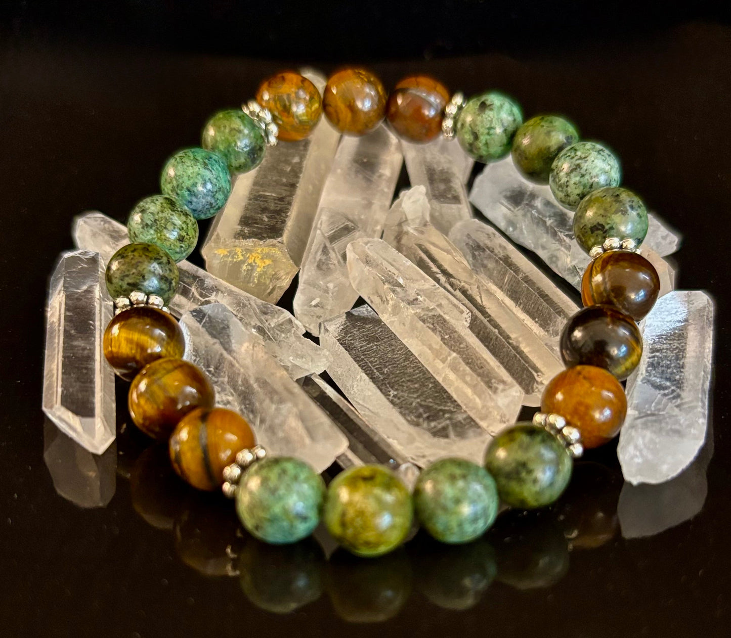 Tiger Eye & African Turquoise Beaded Bracelet for small wrists – Boost Confidence & Courage