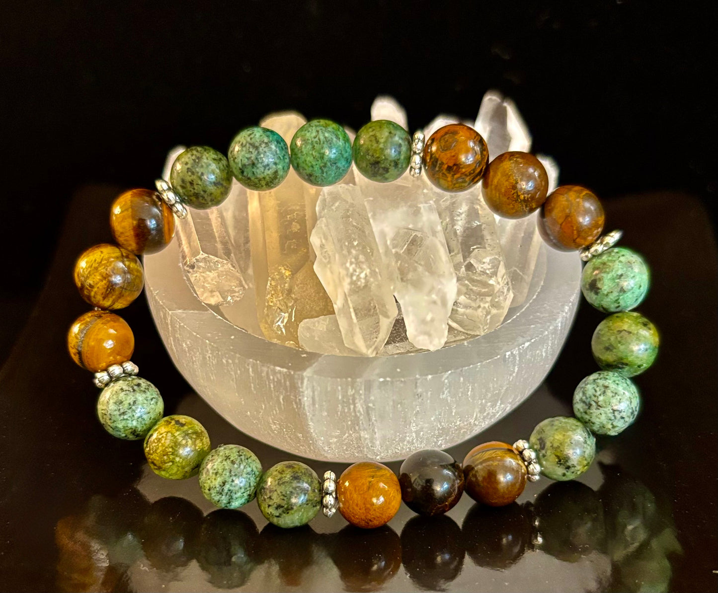 Tiger Eye & African Turquoise Beaded Bracelet for small wrists – Boost Confidence & Courage