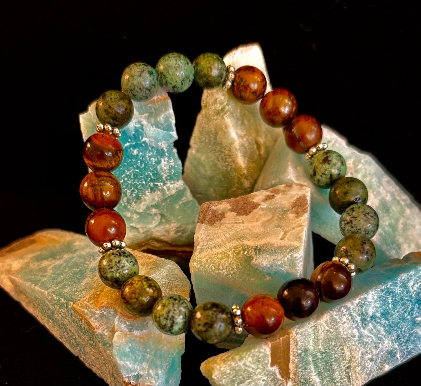 Tiger Eye & African Turquoise Beaded Bracelet for small wrists – Boost Confidence & Courage
