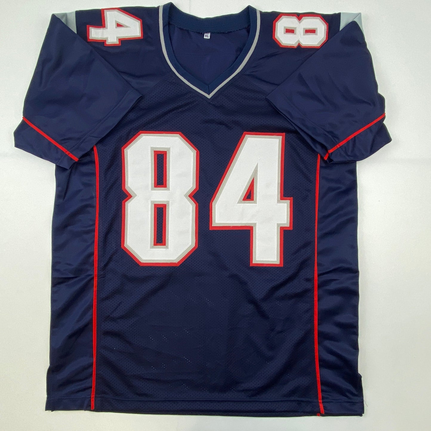 Autographed/Signed Deion Branch #84 New England Blue Football Jersey JSA COA