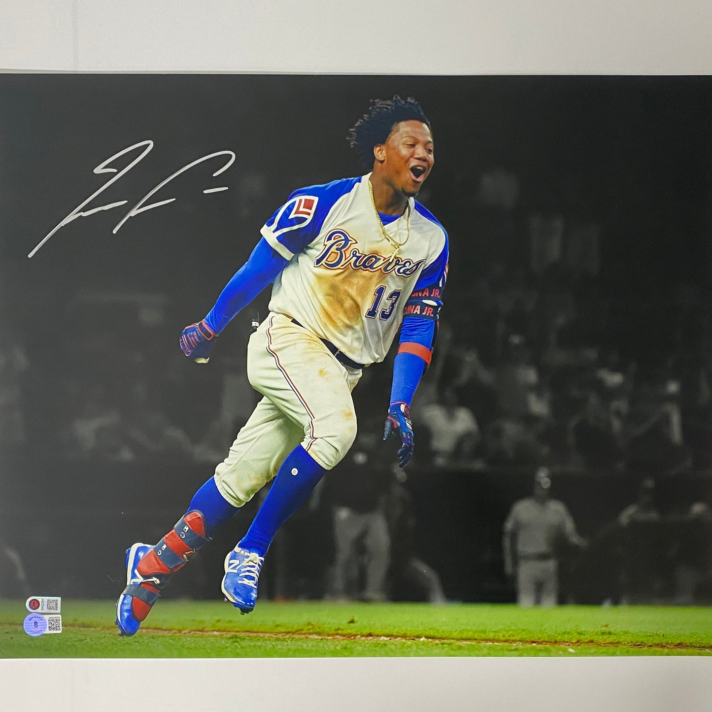 Autographed/Signed Ronald Acuna Jr. Atlanta Braves 16x20 Baseball Photo Beckett BAS COA