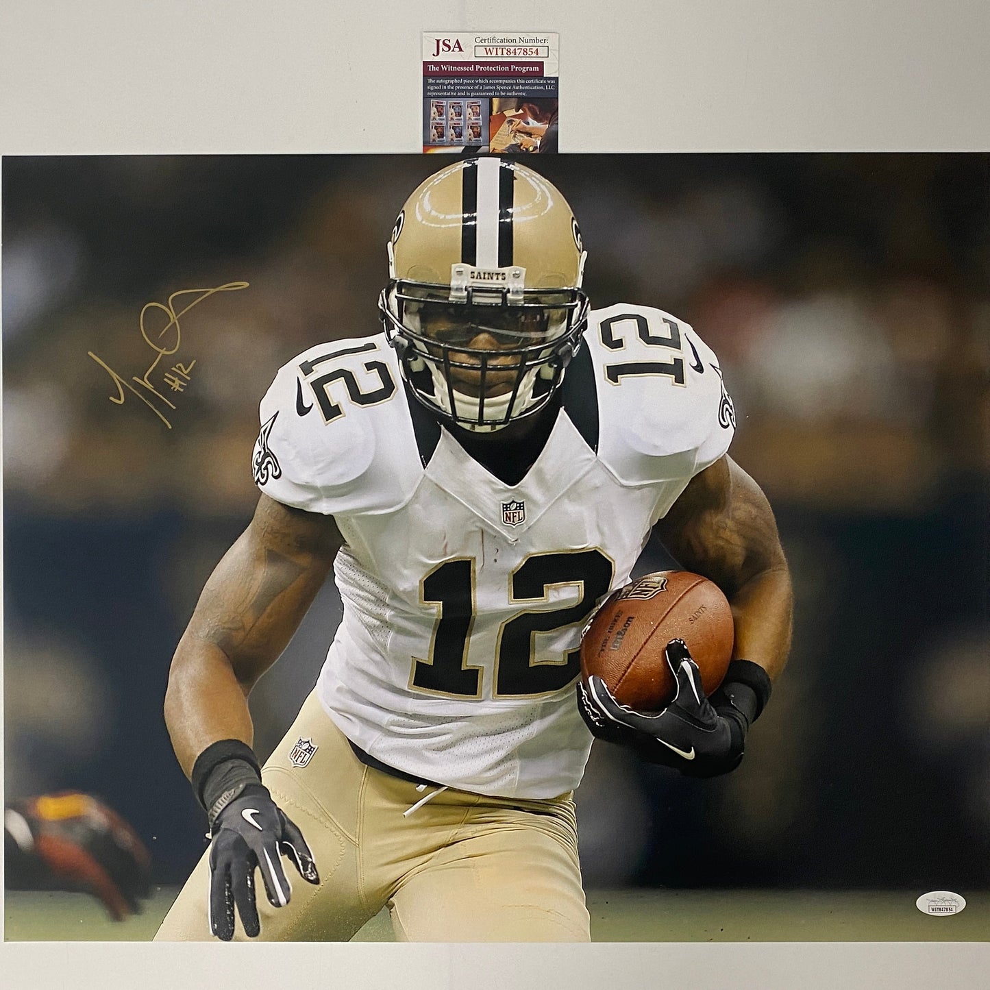 Autographed/Signed Marques Colston New Orleans Saints 16x20 Football Photo JSA COA