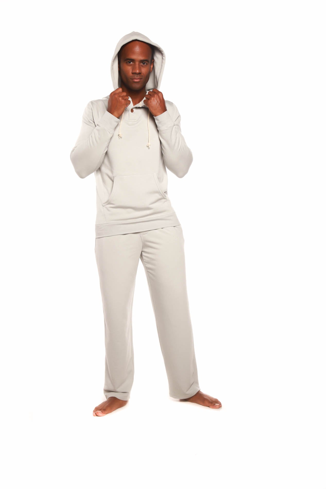 Men's Henley Style Bamboo Viscose Fleece Hoodie + Fleece Lounge Pants