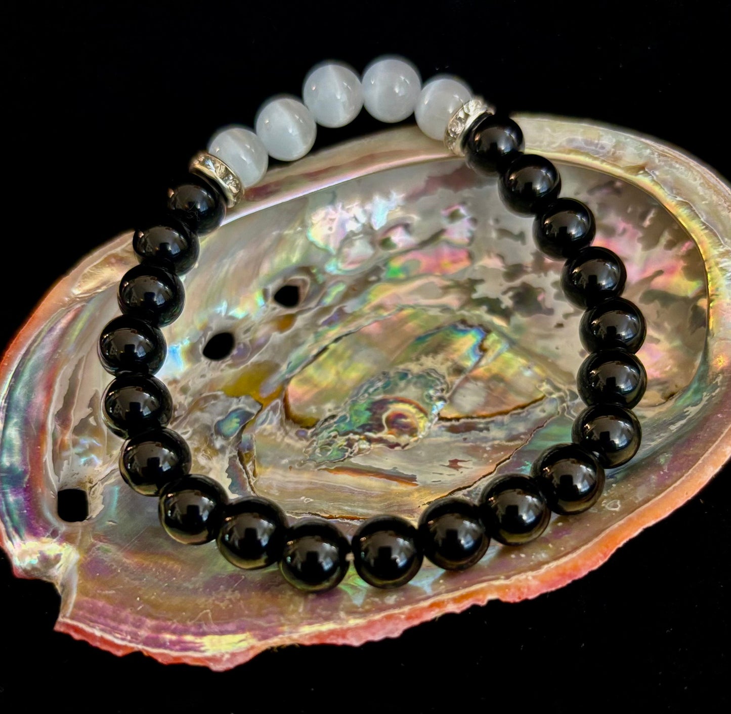 Black Tourmaline & Selenite Protection Bracelet – Energy Shield & Inner Clarity