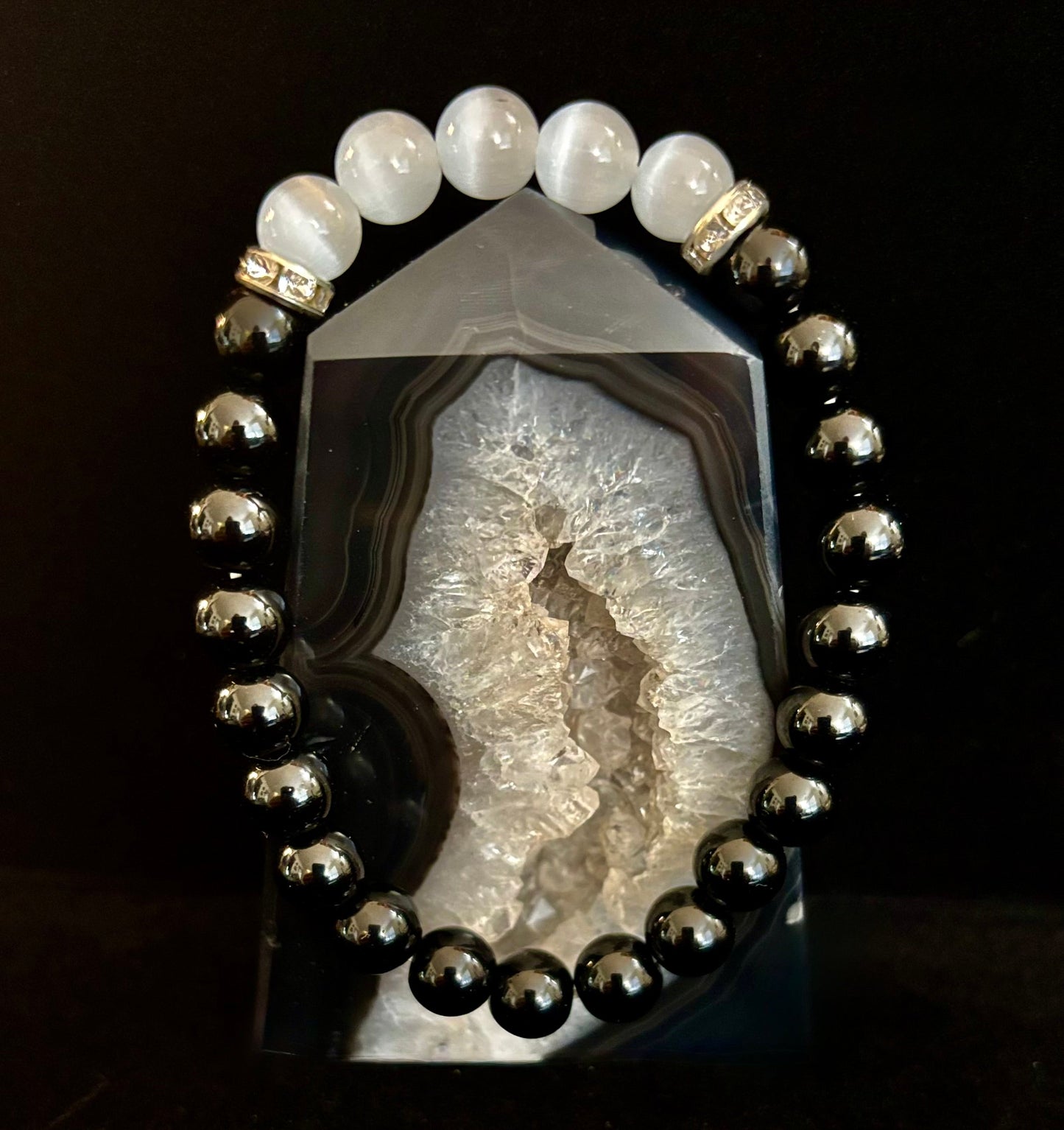 Black Tourmaline & Selenite Protection Bracelet – Energy Shield & Inner Clarity