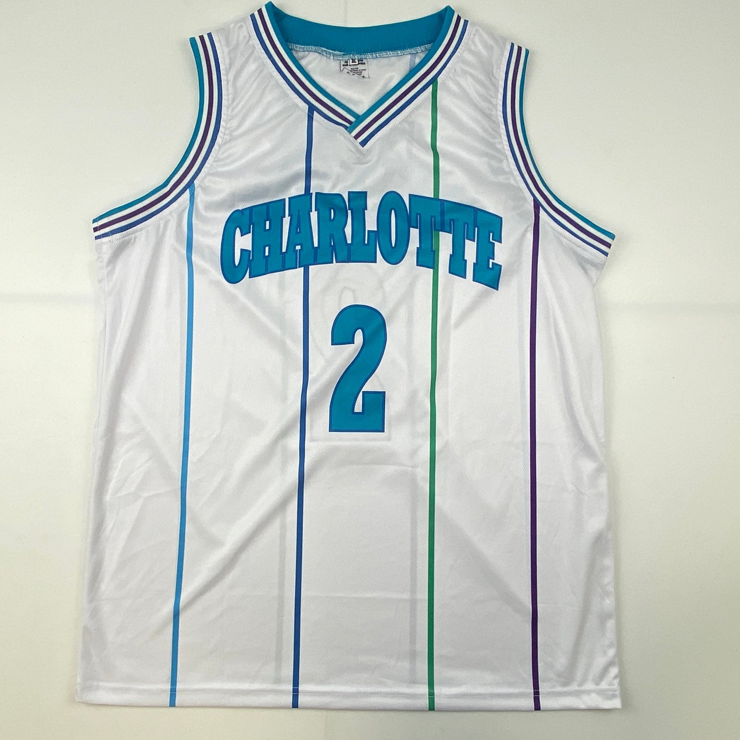 Autographed/Signed Larry Johnson Charlotte White Basketball Jersey Steiner COA