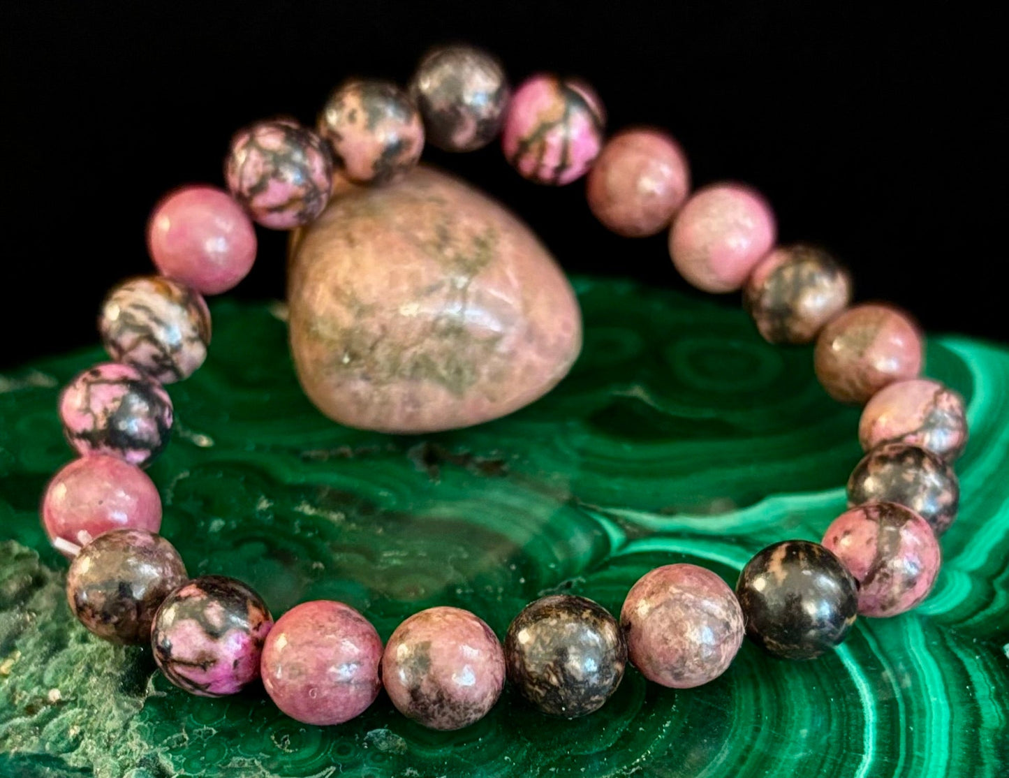 Natural Rhodonite Stone Bead Bracelet – Emotional Healing & Love Energy | 6mm & 8mm Beads