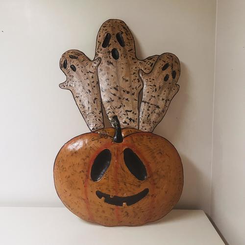 Metal Pumpkin and Ghost Yard Art