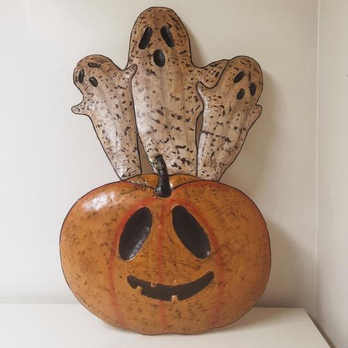 Metal Pumpkin and Ghost Yard Art