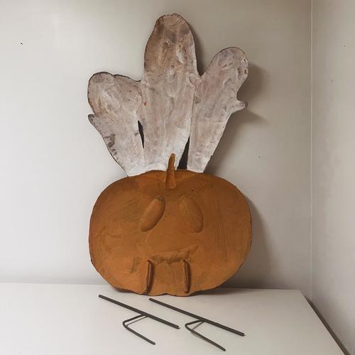Metal Pumpkin and Ghost Yard Art