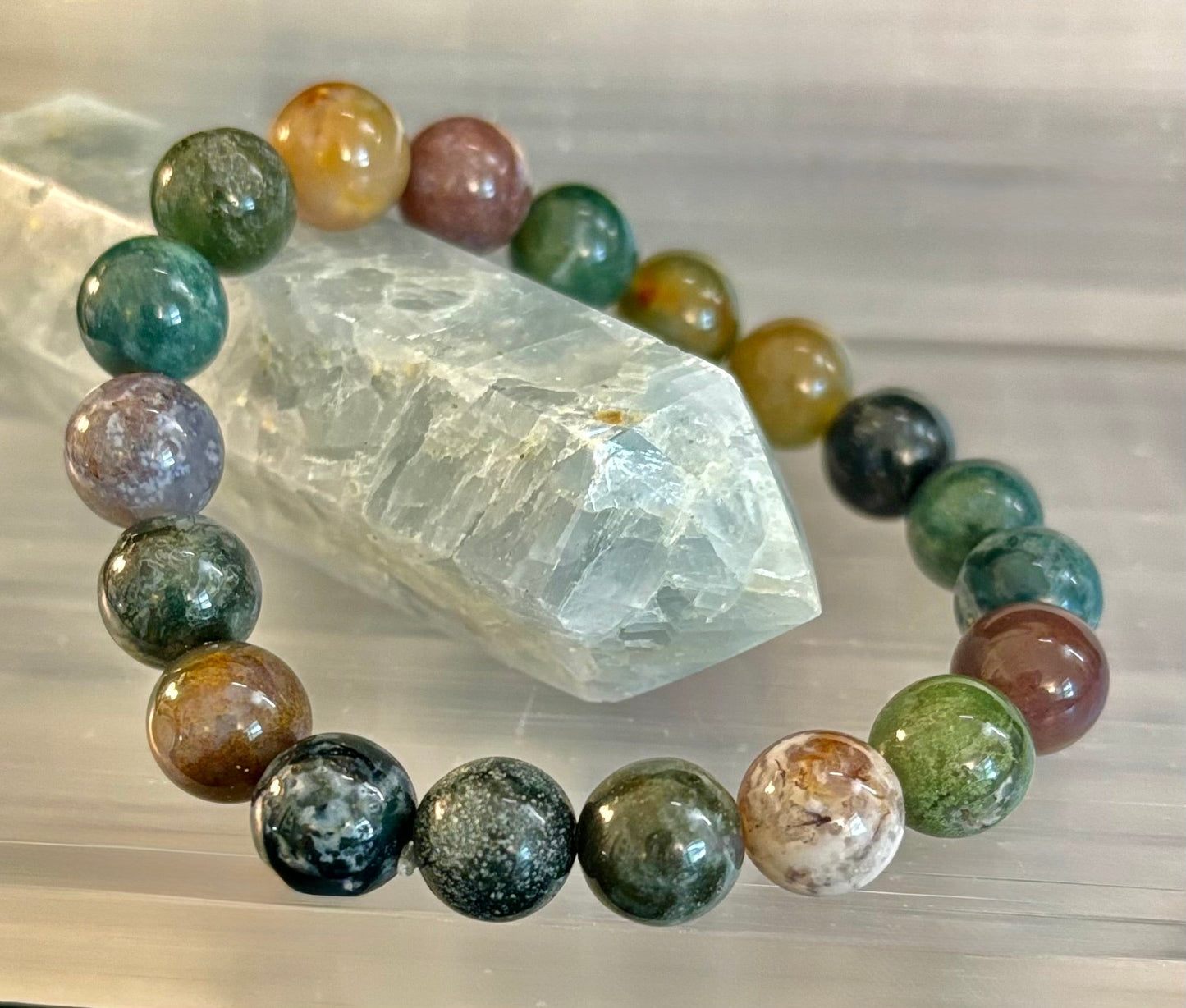 Natural Indian Agate Bead Bracelet – Grounding Stone for Protection, Strength & Emotional Balance