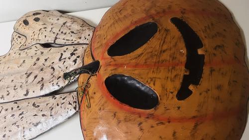 Metal Pumpkin and Ghost Yard Art