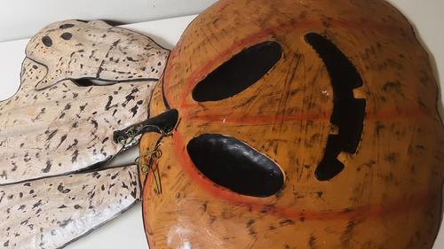 Metal Pumpkin and Ghost Yard Art